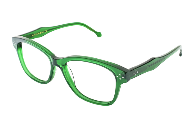 Una montatura degli occhiali Philosopheyes di color verde