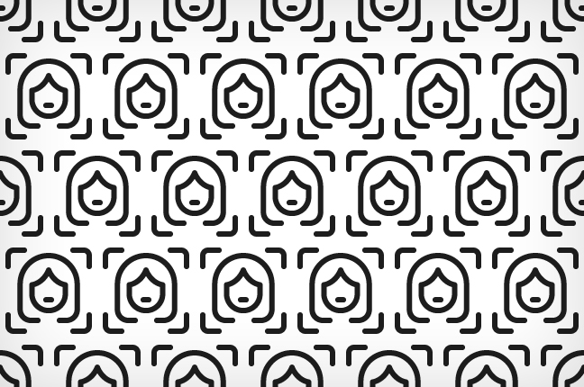 Un’icona ripetuta – che mostra un viso “catturato” dalla fotocamera di uno smartphone – diventa un pattern grafico
