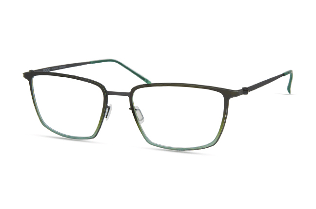 Il modello “4436” (nella colorazione “GREEN GRADIENT”) degli occhiali Modo, appartenente alla collezione “PAPER-THIN TITANIUM”
