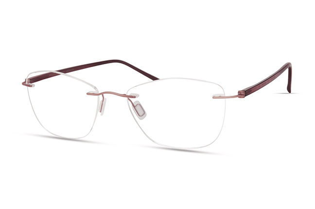 Il modello “4601P” (nella colorazione “PURPLE”) degli occhiali Modo, appartenente alla collezione “PAPER-THIN RIMLESS”