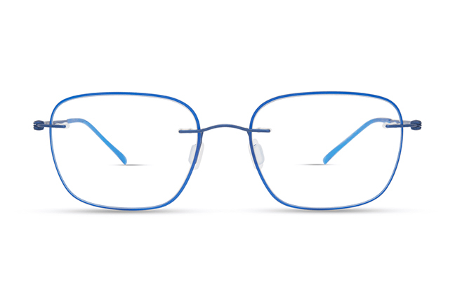 Il modello “4630D” (nella colorazione “BLUE”) degli occhiali Modo, appartenente alla collezione “PAPER-THIN RIMLESS”