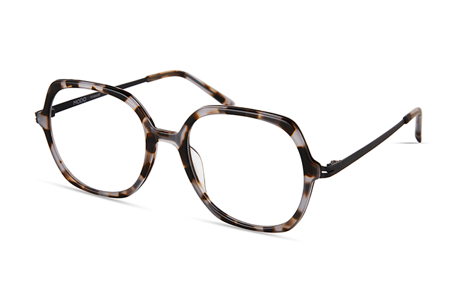 Il modello “4563” (nella colorazione “GREY BURGUNDY TORT”) degli occhiali Modo, appartenente alla collezione “PAPER-THIN ACETATE”